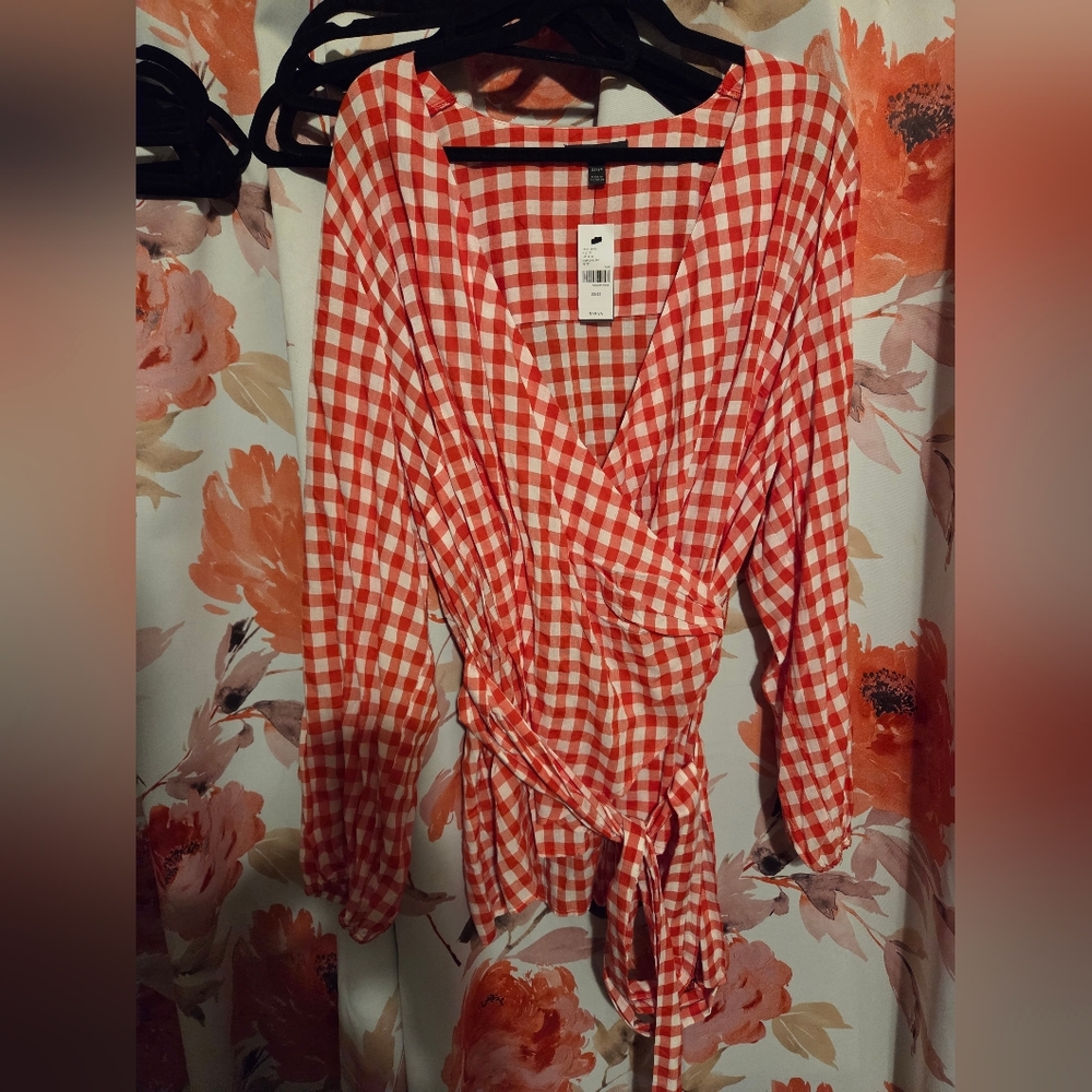Lane Bryant Red Gingham Wrap Top